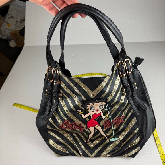 Betty Boop handbag black and gold striped design Vintage Y2K - Picture 6 of 9